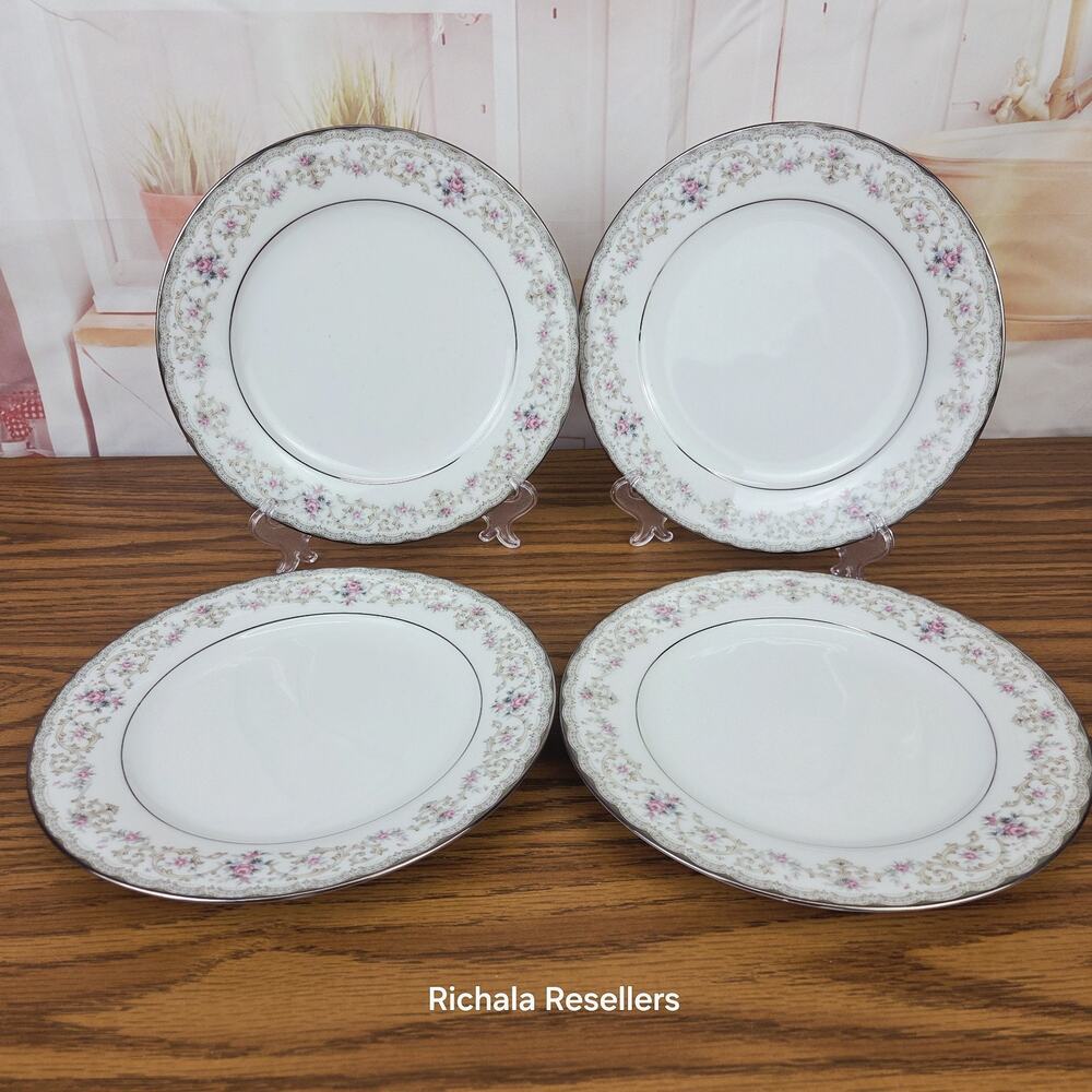 Noritake Edgewood 8.25" Salad Plates Lot Of 4 5807 Floral Roses Japan